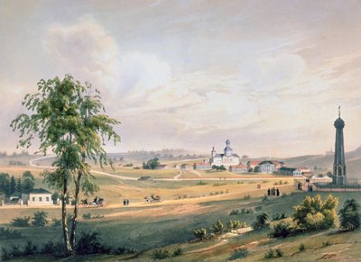 Ansicht von Borodino, dem Ort der entscheidenden Schlacht, gedruckt von J. Jacottet, veröffentlicht von Lemercier, Paris, 1830er Jahre von French School
